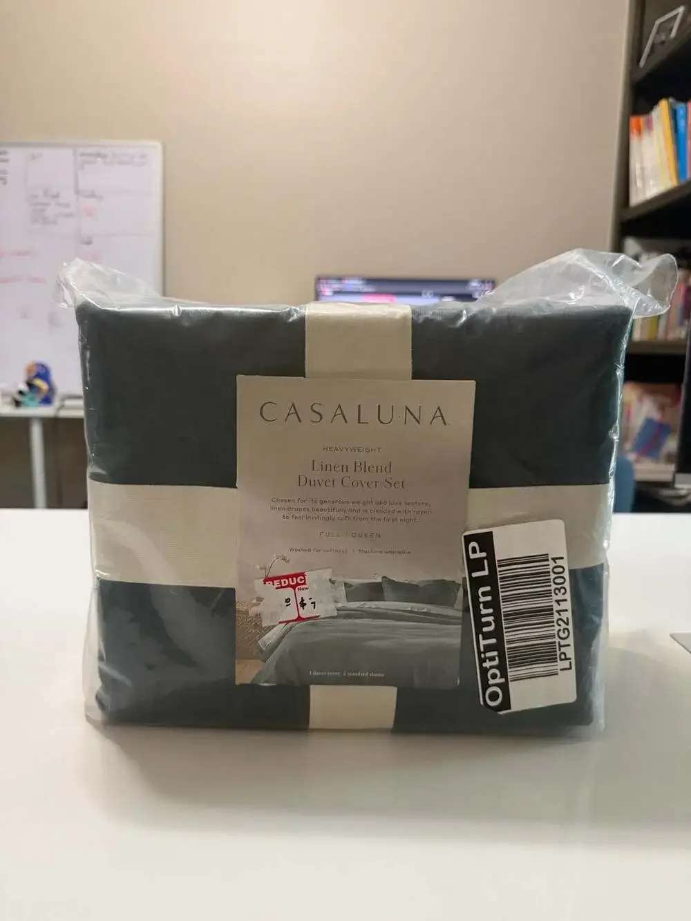 Full/Queen Heavyweight Linen Blend Duvet Cover Sham Set Dark Teal Blue-Casaluna